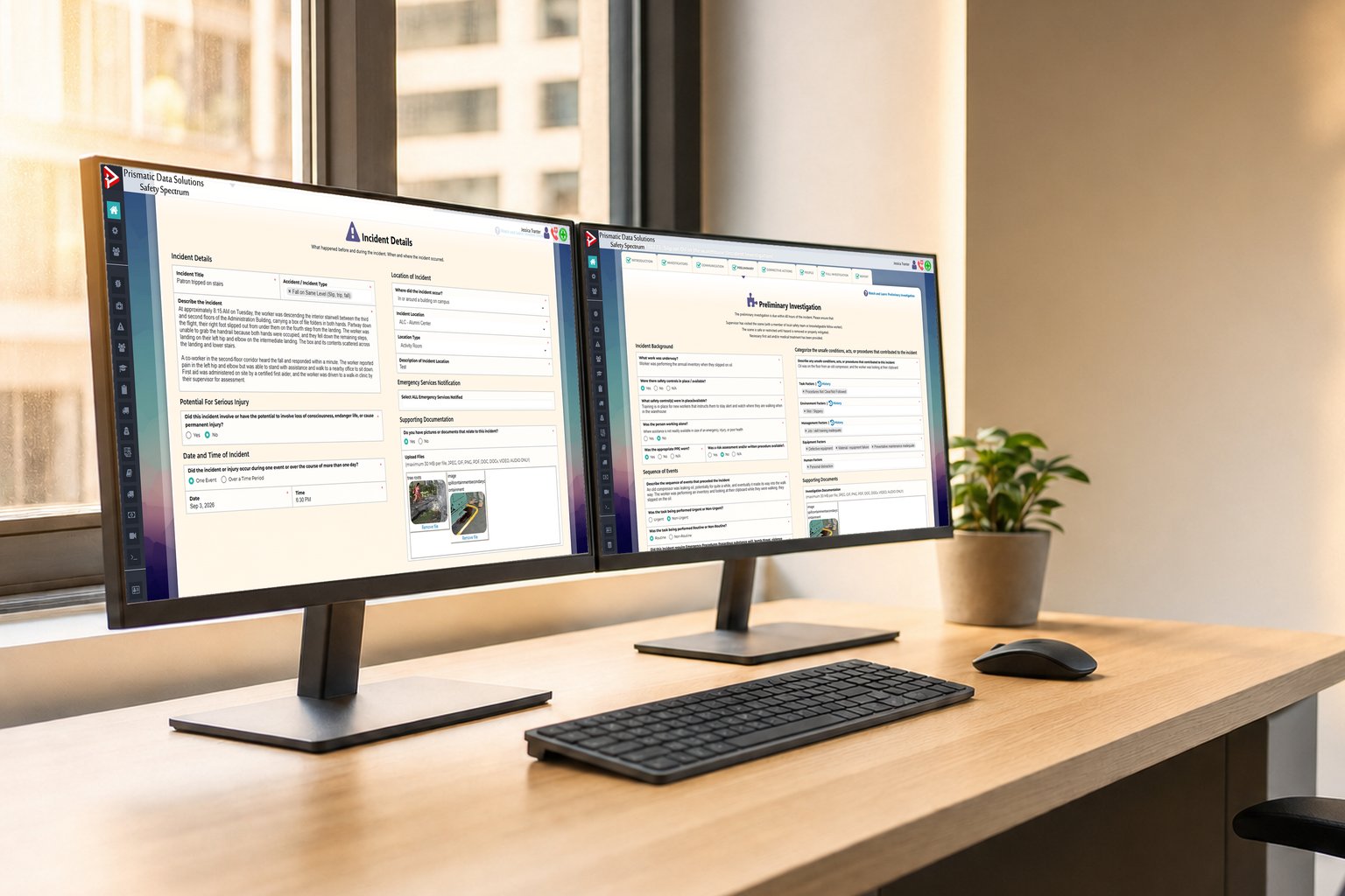 The incident report form on a large desktop monitor at a slight angle on an office desk.