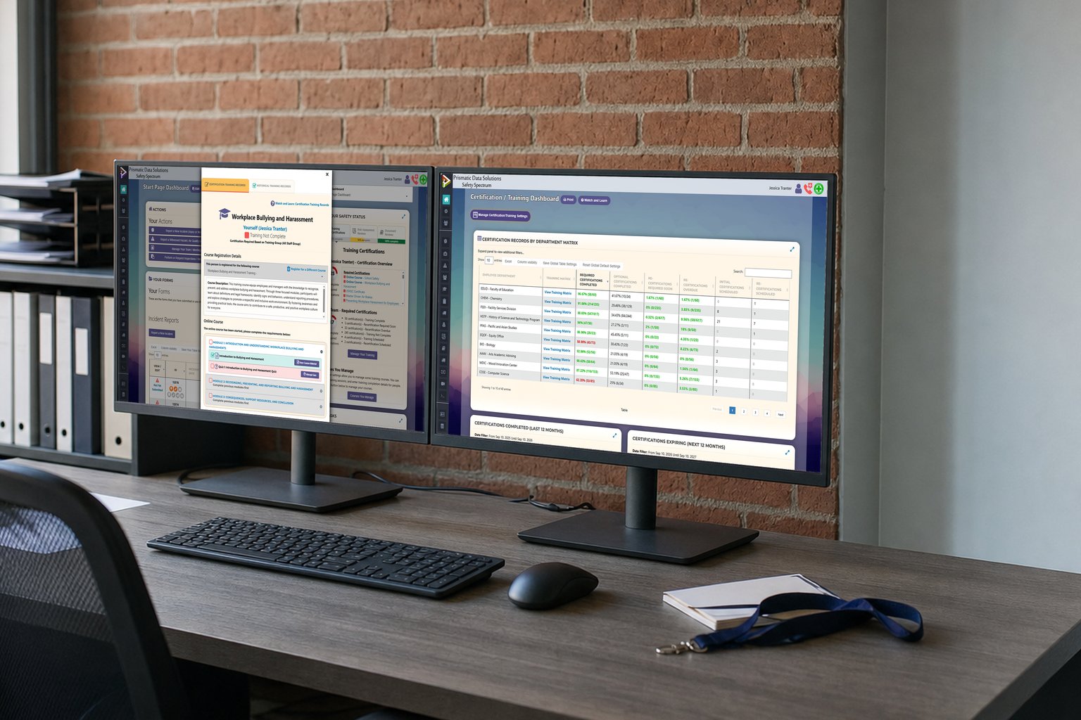 The job type training matrix on a large desktop monitor at a slight angle on an office desk.